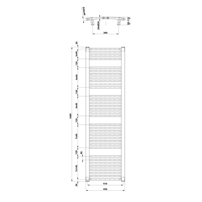 AQUALINE - ORBIT vykurovacie teleso s bočným pripojením 450x1680 biela ILO64T 2