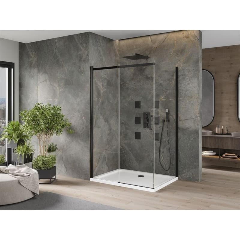 MEXEN/S - Omega sprchovací kút 130x80, transparent, čierna + biela vanička so sifónom 825-130-080-70-00-4010B 2