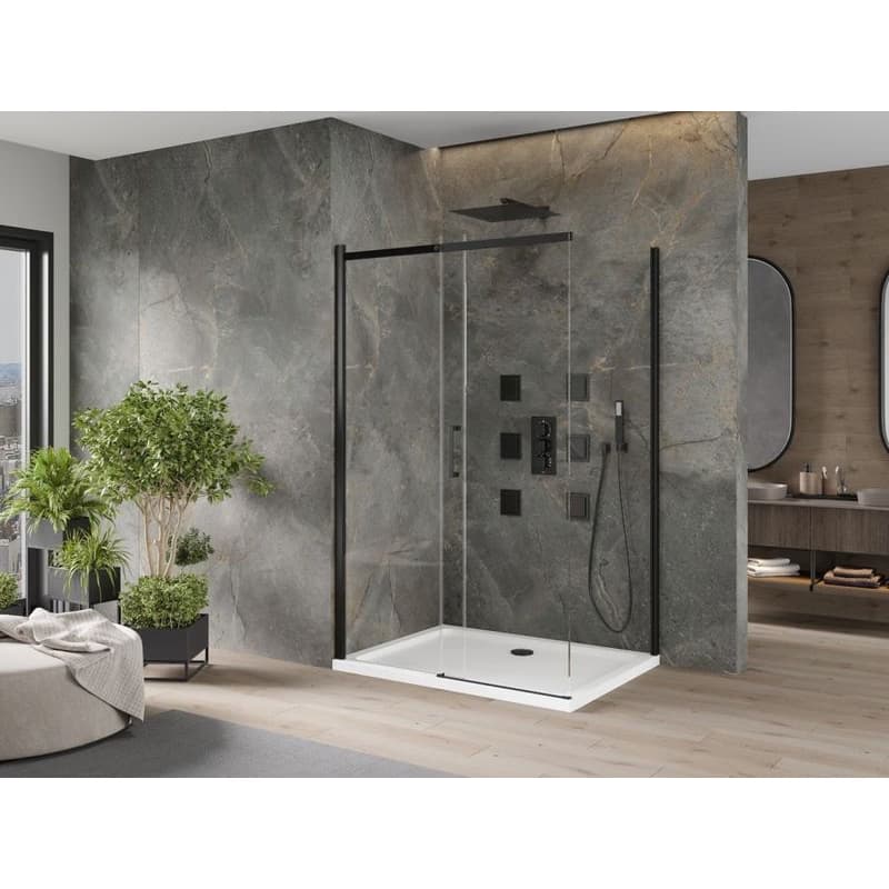 MEXEN/S - Omega sprchovací kút 130x80, transparent, čierna + biela vanička so sifónom 825-130-080-70-00-4010B 3