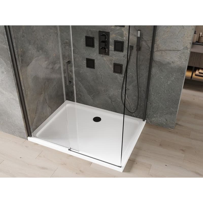 MEXEN/S - Omega sprchovací kút 130x80, transparent, čierna + biela vanička so sifónom 825-130-080-70-00-4010B 5