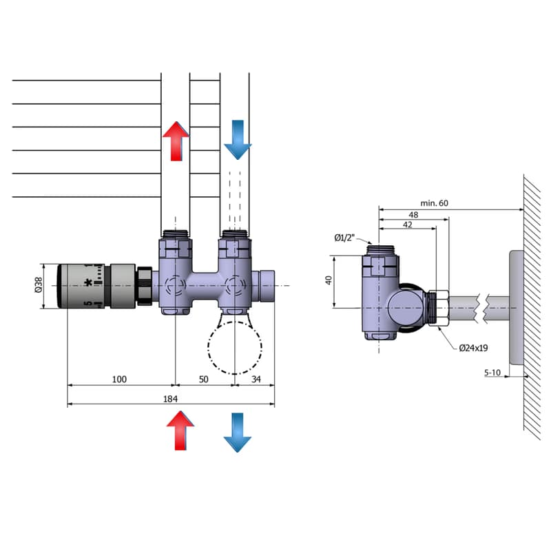 SAPHO - TWIN COMBI termostatická pripojovacia súprava ventil pre stredové pripojenie, ľavá, chróm CP5012S 3