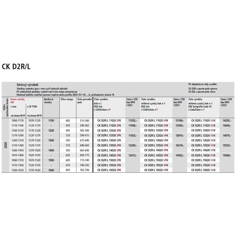 Kermi Posuvné dvere Cada XS D2L 1200x2000 1160-1210 STR.LESK číre+Clean CKD2L12020VPK 5