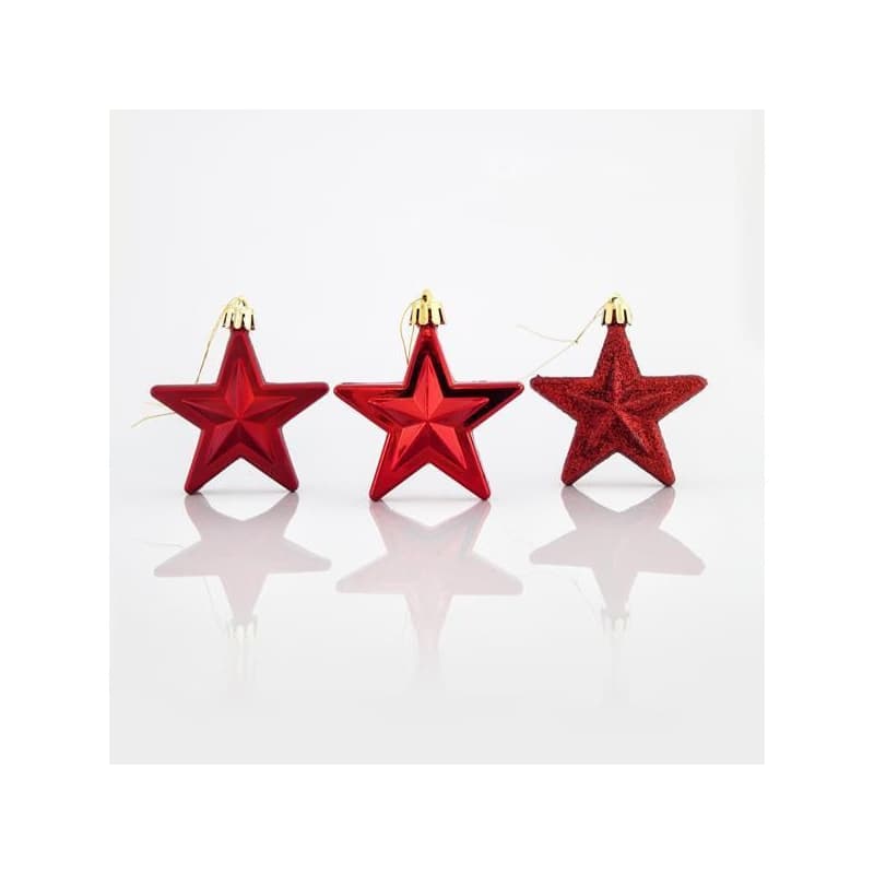 Eurolamp Vianočné ozdoby plastové červené hviezdy, 6,5 cm, set 12 ks