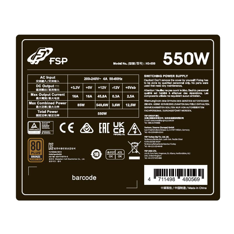 FSP HYPER 80+ PRO/550W/ATX 3.0/80PLUS Bronzia 230V/Bulk 2