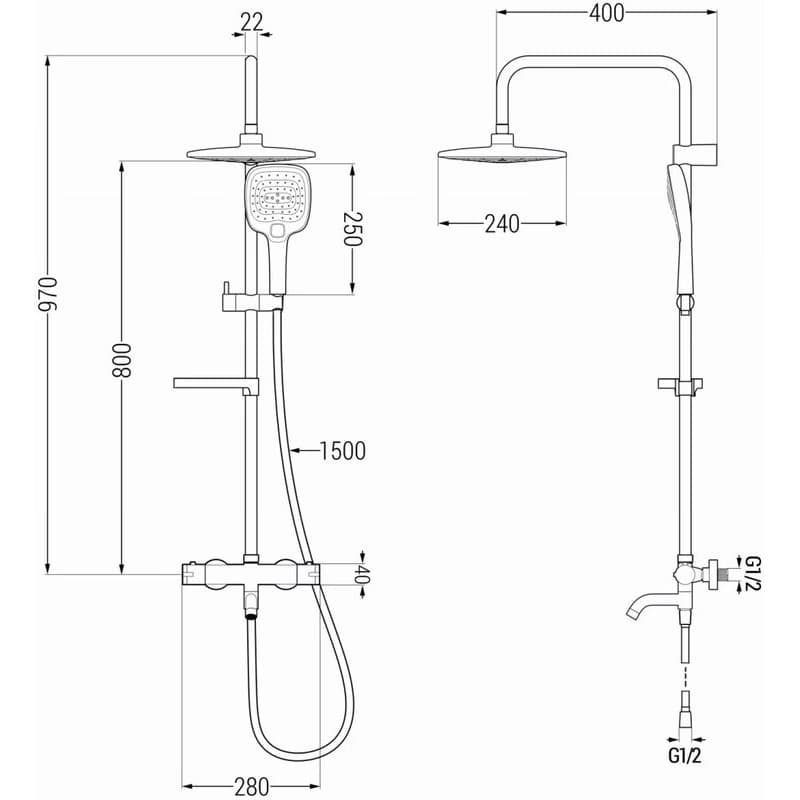 MEXEN/S - KX17 vaňový stĺp s termostatickou batériou, čierna 779001791-70 2