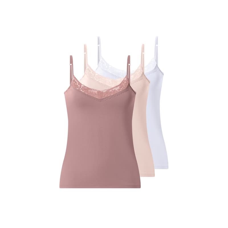 ESMARA® Dámske tielko s tenkými ramienkami, 3 kusy (fialová/ružová/biela, XL (48/50))