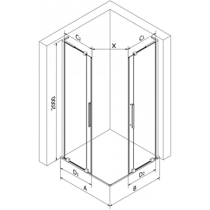 MEXEN/S - Velar L Duo sprchovací kút, posuvné dvere 80 x 80, transparent, chróm 871-080-080-02-03-01 2