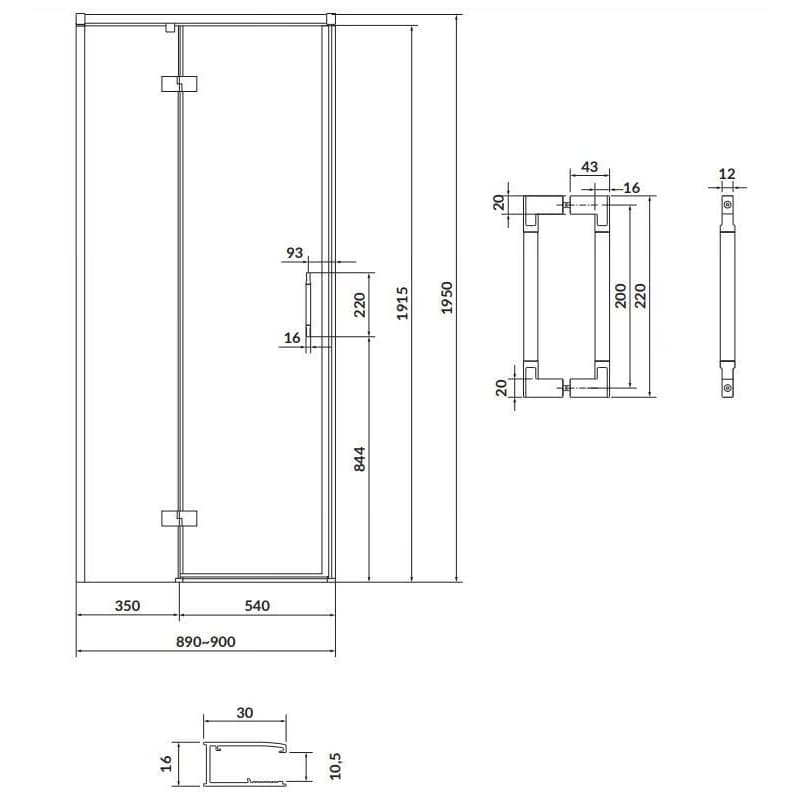 CERSANIT/S - Sprchovací kút LARGA 90x80 čierny, ľavý, číre sklo S932-128/80 5