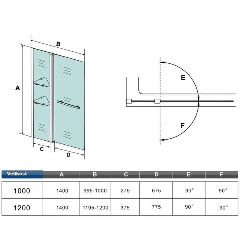 H K - Vaňová zástena s pevnou stenou V2 100 cm, číre sklo SE-V2 100 4