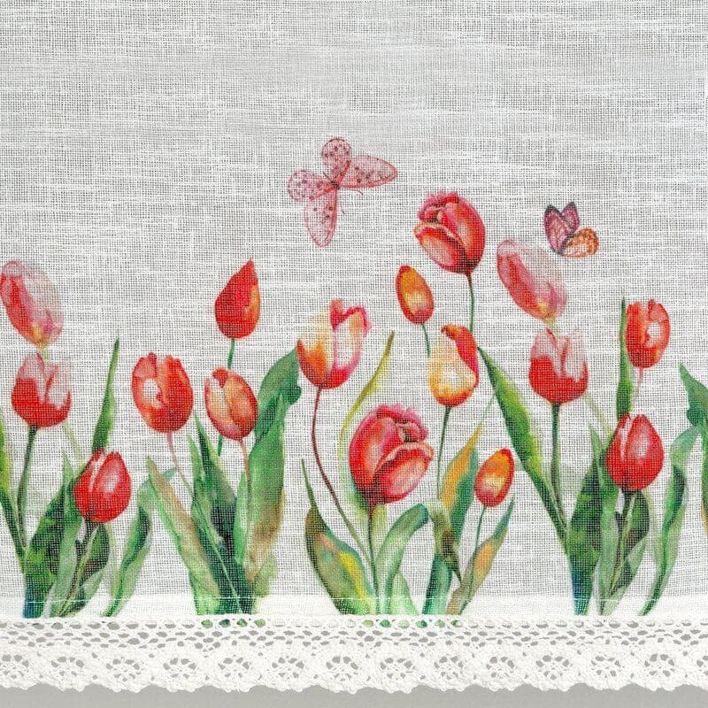 ArtFir Záclona STELLA P | biela s tulipánmi 150 x 30 cm 4