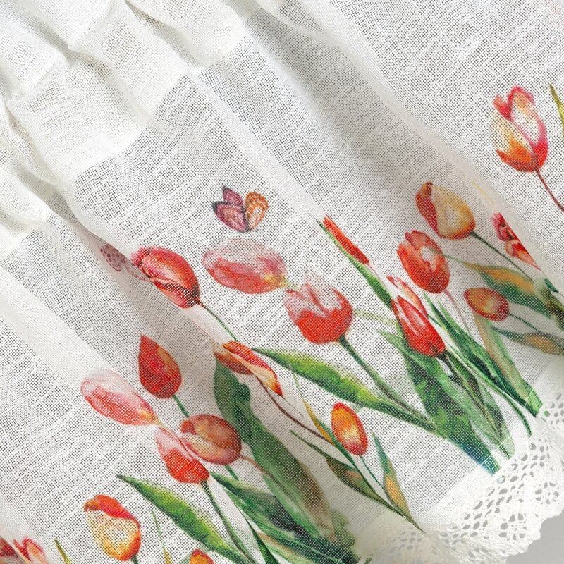 ArtFir Záclona STELLA P | biela s tulipánmi 150 x 30 cm 5