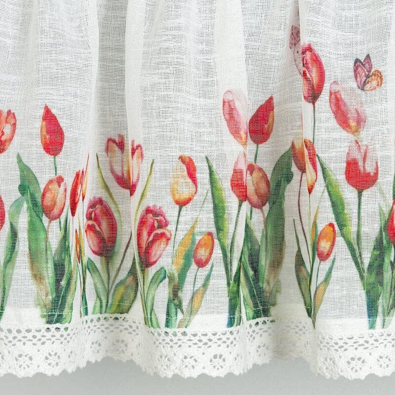 ArtFir Záclona STELLA P | biela s tulipánmi 150 x 30 cm 6