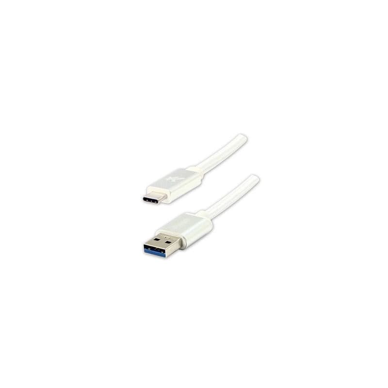 Logo USB kábel (3.2 gen 1), USB A samec - USB C samec, 2m, 5 Gb/s, 5V/3A, biely, box, nylonové opletenie, hliníkový kryt konektora, 1