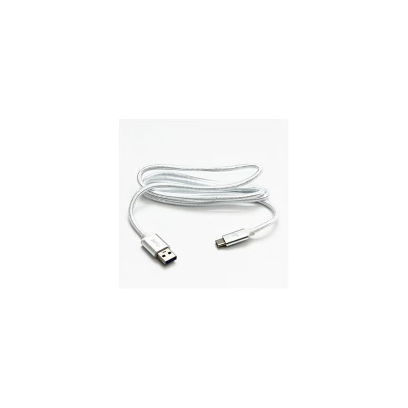 Logo USB kábel (3.2 gen 1), USB A samec - USB C samec, 2m, 5 Gb/s, 5V/3A, biely, box, nylonové opletenie, hliníkový kryt konektora, 2