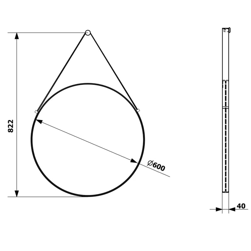 SAPHO - ORBITER zrkadlo guľaté s popruhom, ø 60cm, zlatá mat ORT060G 2