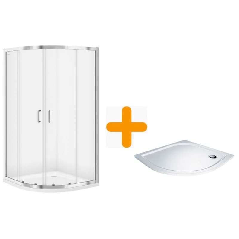 CERSANIT/S - SPRCHOVÝ KÚT ŠTVRTKRUH 90x190 TRANSPARENT SKLO + VANIČKA S154-002-SET1 1