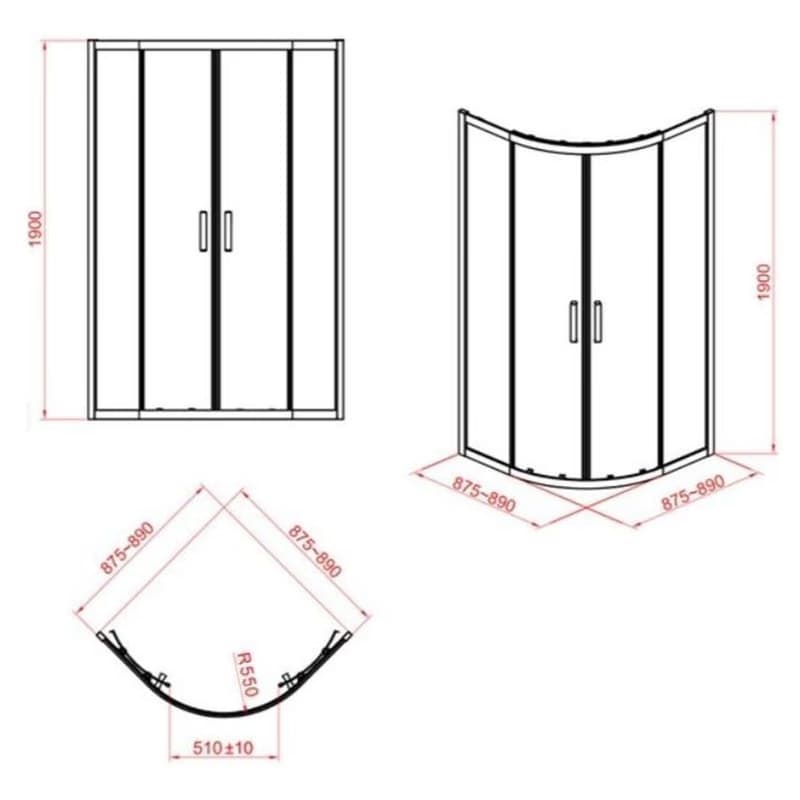 CERSANIT/S - SPRCHOVÝ KÚT ŠTVRTKRUH 90x190 TRANSPARENT SKLO + VANIČKA S154-002-SET1 6