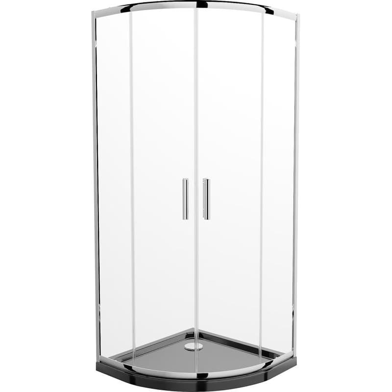 MEXEN/S - Rio štvrťkruhový sprchovací kút 80 x 80, transparent, chróm + vanička so sifónom Flat, čierny 863-080-080-01-00-4170