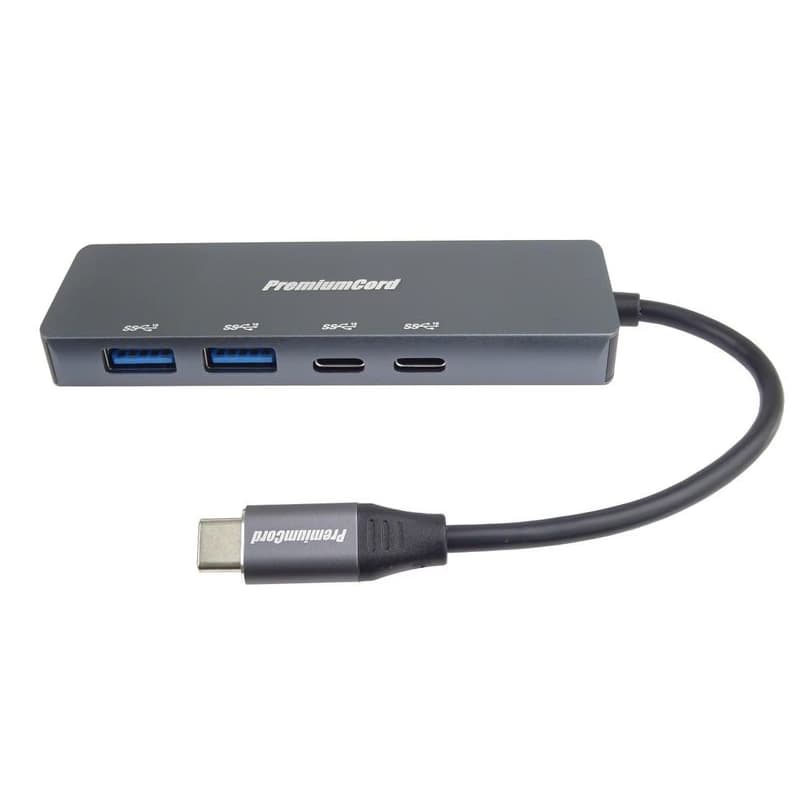 PREMIUMCORD Hub USB-C na 2x USB 3.2 Typ-C +2x USB 3.2, 5G SuperSpeed, Aluminum 2