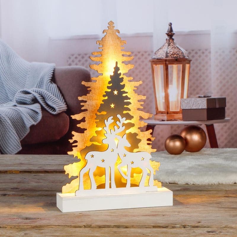 LED drevená dekorácia Jeleň v lese 1
