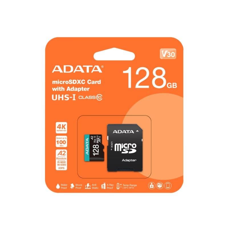 ADATA MicroSDXC karta 128GB Premier Pro UHS-I V30S (R: 100/W: 80 MB/s) + SD adaptér 4
