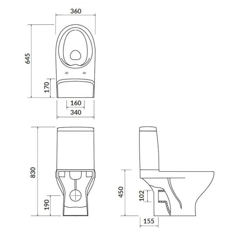 CERSANIT - WC KOMBI MODUO 43 cm 671 011 3/5 CLEAN ON, SEDADLO SLIM DUROPLAST-SOFT CLOSE K116-032 2