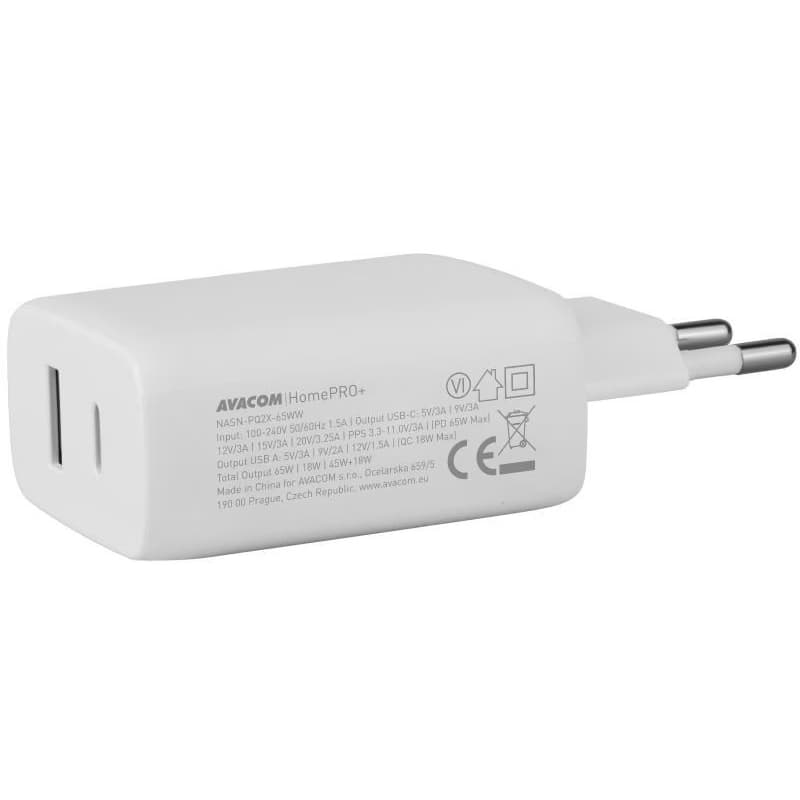 AVACOM HomePRO+ sieťová nabíjačka s Power Delivery 65W s výstupmi USB-C a USB-A 3