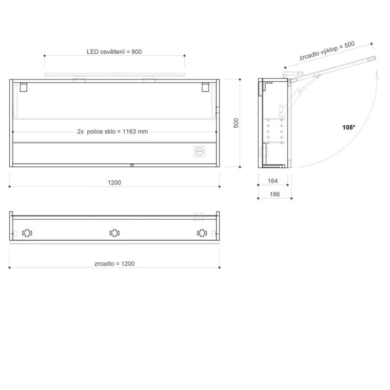 SAPHO - CLOE galérka s LED osvetlením, 120x50x18cm, biela CE120-0030 2
