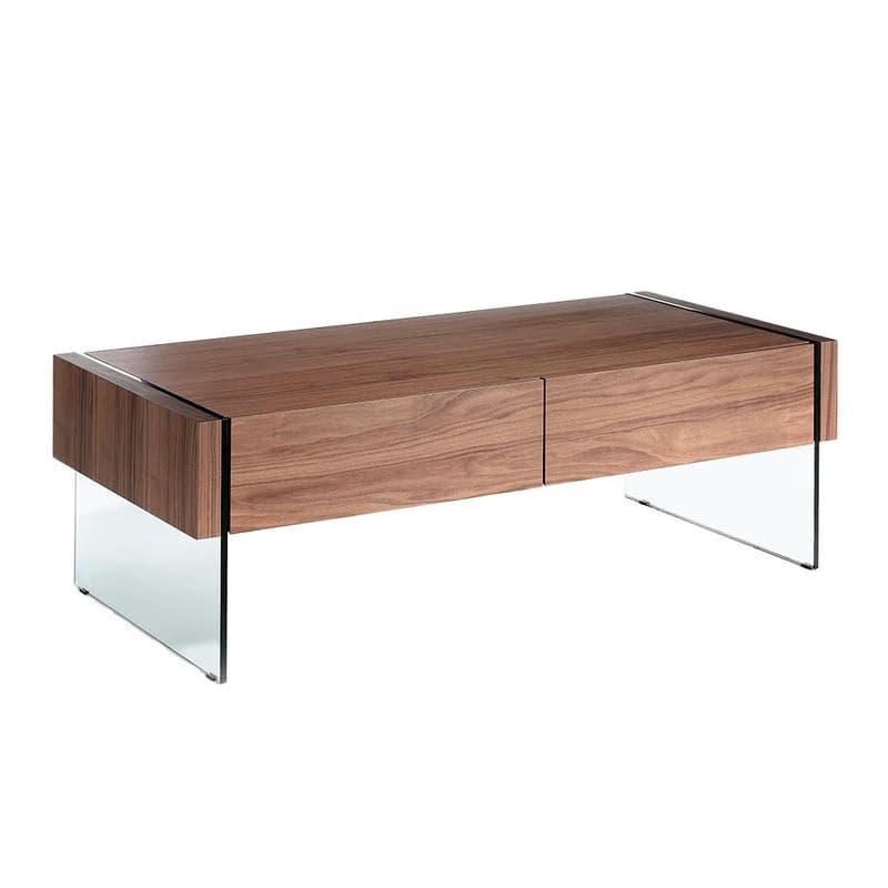 Estila Luxusný minimalistický konferenčný stolík Vita Naturale z orechovo hnedého dreva a priehľadnými sklenenými nožičkami 127 cm
