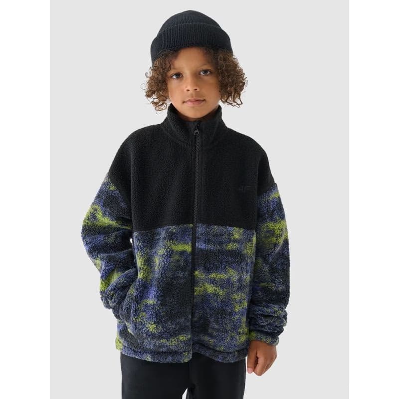 Chlapčenská flisová mikina so zipsom 4F JUNIOR FLEECE-JWAW24TFLEM246-20S-DEEP BLACK 2