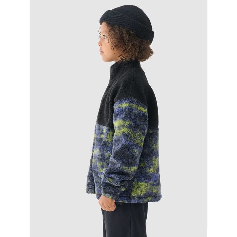 Chlapčenská flisová mikina so zipsom 4F JUNIOR FLEECE-JWAW24TFLEM246-20S-DEEP BLACK 3