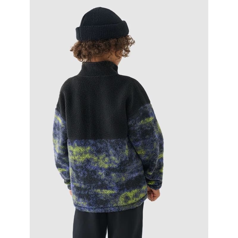 Chlapčenská flisová mikina so zipsom 4F JUNIOR FLEECE-JWAW24TFLEM246-20S-DEEP BLACK 4
