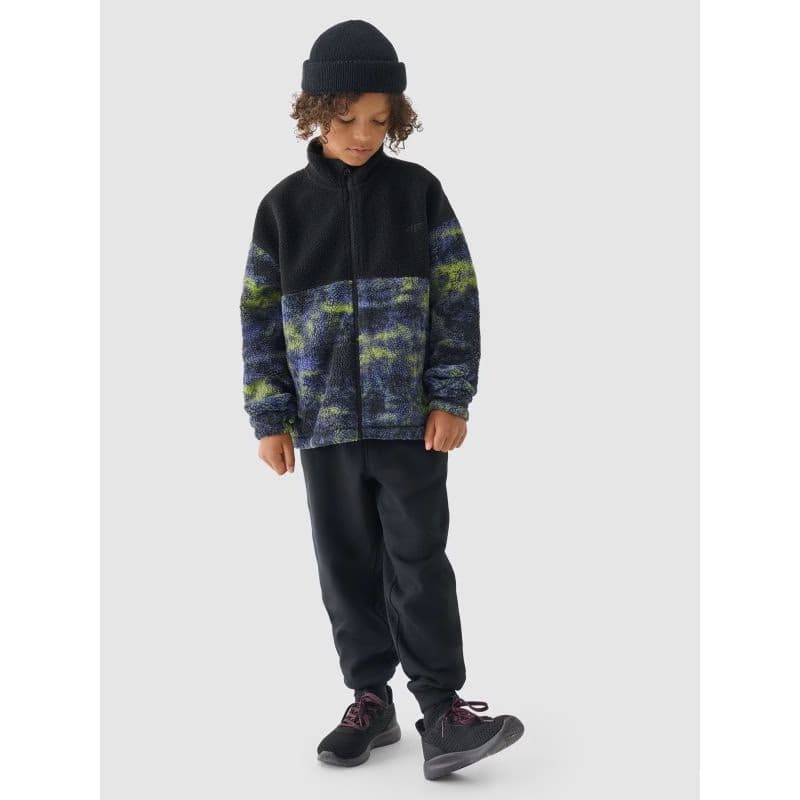 Chlapčenská flisová mikina so zipsom 4F JUNIOR FLEECE-JWAW24TFLEM246-20S-DEEP BLACK 5