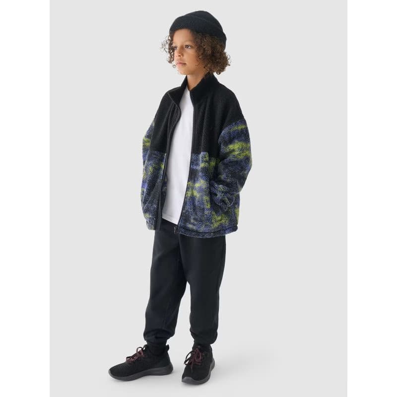 Chlapčenská flisová mikina so zipsom 4F JUNIOR FLEECE-JWAW24TFLEM246-20S-DEEP BLACK 6
