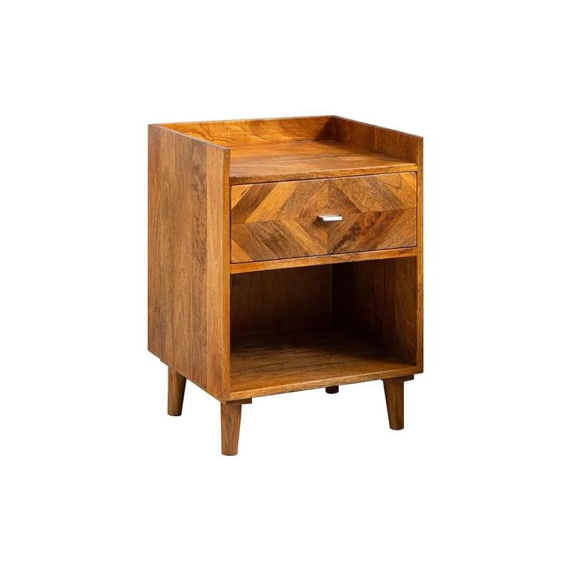 Estila Dizajnový masívny retro nočný stolík Frida z mangového dreva hnedej farby so zásuvkou s mozaikou a policou 55 cm 1
