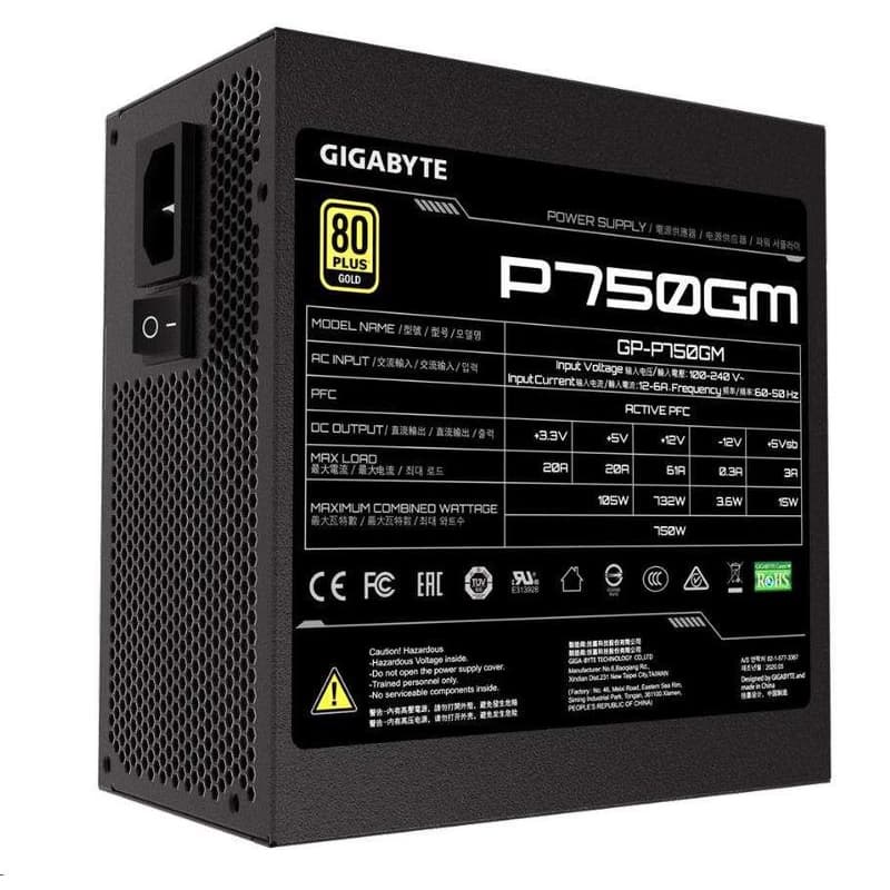 GIGABYTE zdroj P750GM, 750W, 80plus gold, modular, 120mm fan 2