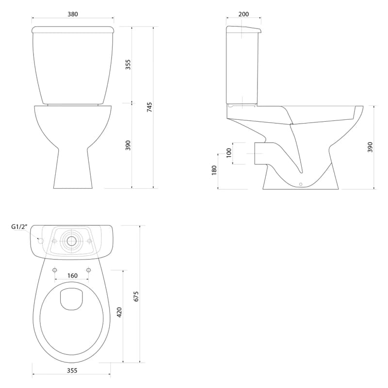 AQUALINE - JOSE WC kombi, dvojité tlačítko 3/6 l, zadný odpad, biela PS8812 2