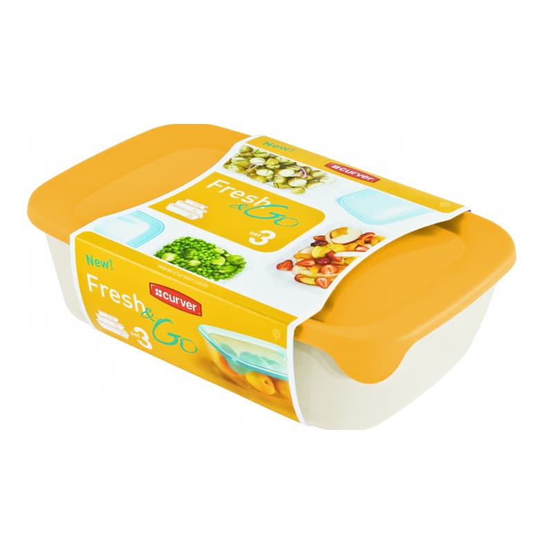CURVER Sada dóz na potraviny FRESH & GO 2L+1L+0,5L | transparentná / žltá 1