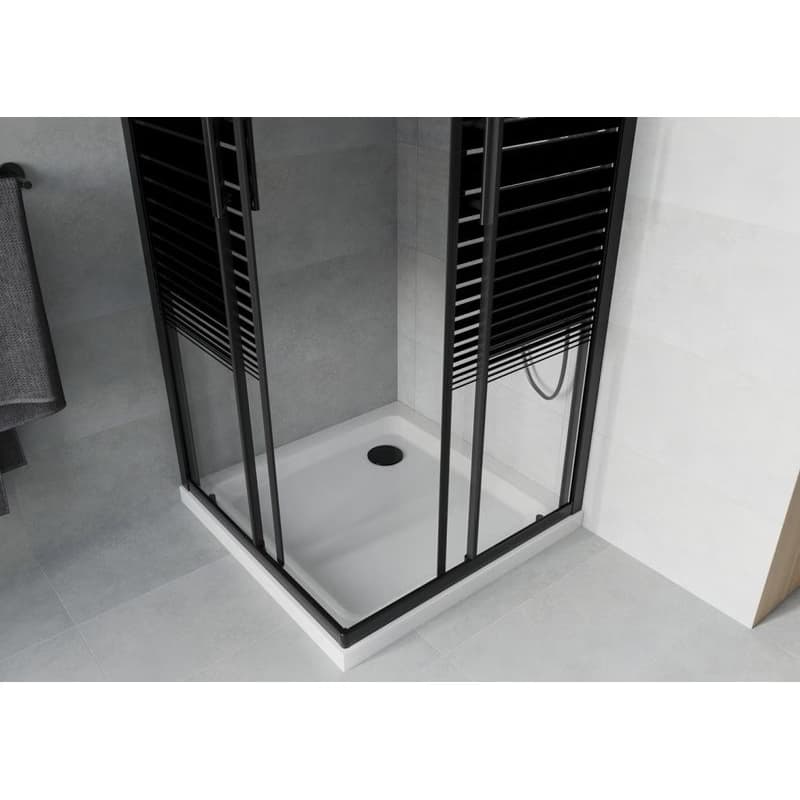 MEXEN/S - Rio sprchovací kút štvorec 70x70, pruhy, čierna + biela vanička so sifónom 860-070-070-70-20-4010B 4