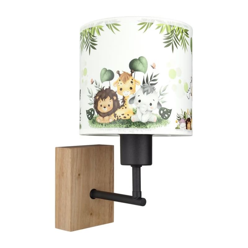 Brilagi - Nástenná lampa BOBO WOOD 1xE27/25W/230V dub/čierna/biela/zelená/džungľa BG1561+BG5588