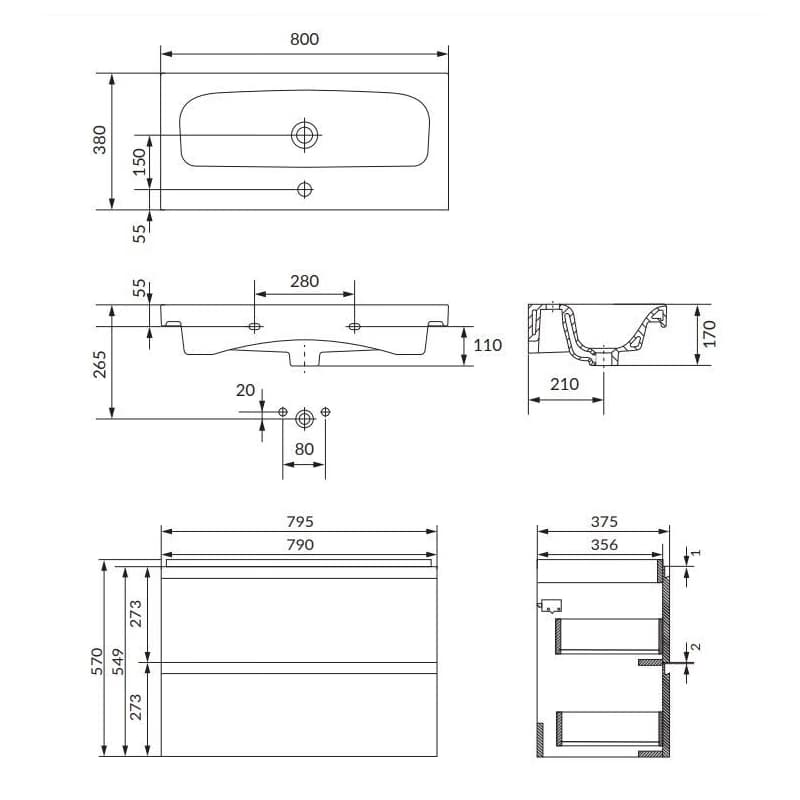 CERSANIT - SET B813 MODUO SLIM 80 ANTRACIT DSM (skrinka + umývadlo) S801-468-DSM 6