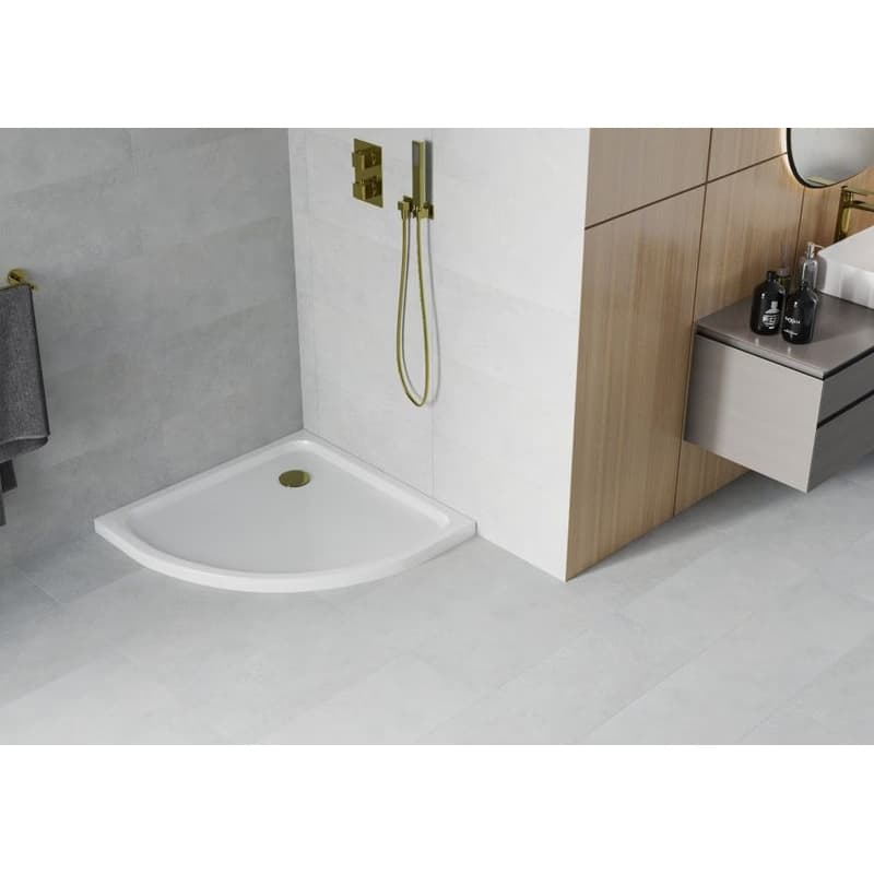 MEXEN/S - Flat sprchová vanička štvrťkruhová slim 100 x 100, biela + zlatý sifón 41101010G 2