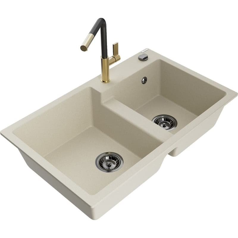 MEXEN/S MEXEN/S - Tomas granitový drez 2-bowl vrátane batérie Flora, béžová 6516-69-670401-57-B 1