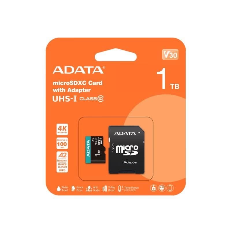 ADATA MicroSDXC karta 1TB Premier Pro UHS-I V30S (R: 100/W: 80 MB/s) + SD adaptér 3