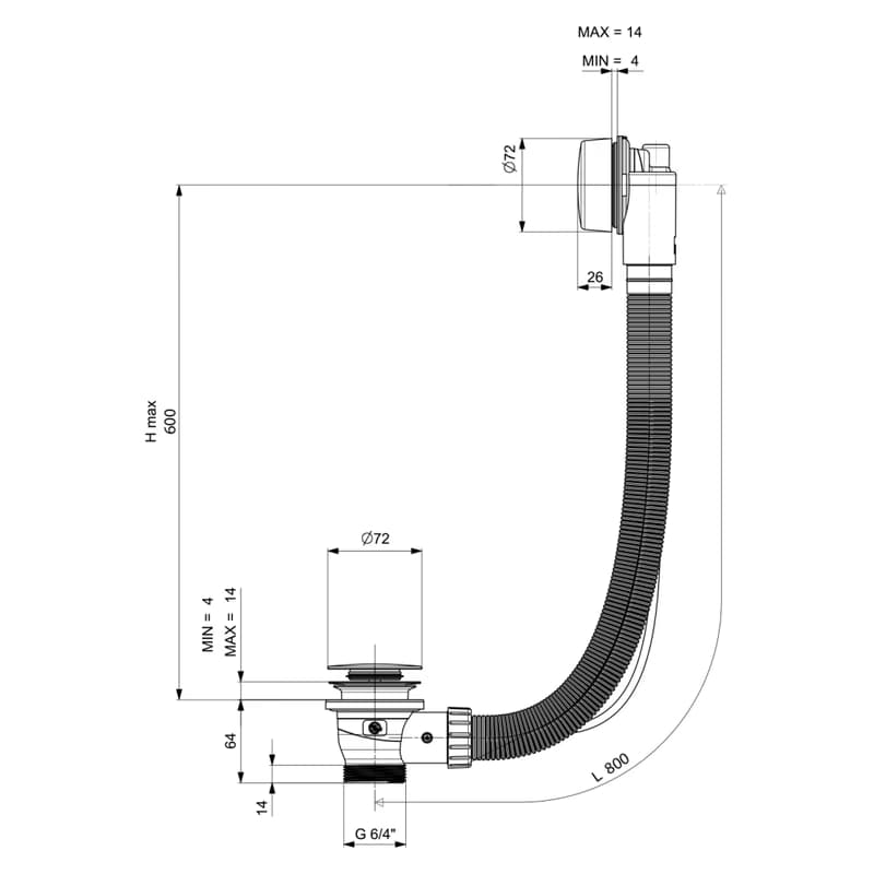 POLYSAN - MARBLE vaňová súprava s bovdenom, dĺžka 800, čierna matná 11042.21 2