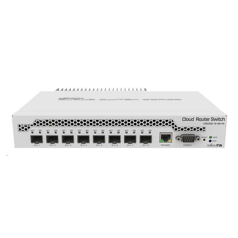 MikroTik Cloud Router Switch CRS309-1G-8S+IN, 800MHz CPU, 512MB RAM, 1xLAN, 8xSFP+ slot, vr. L5 licencie