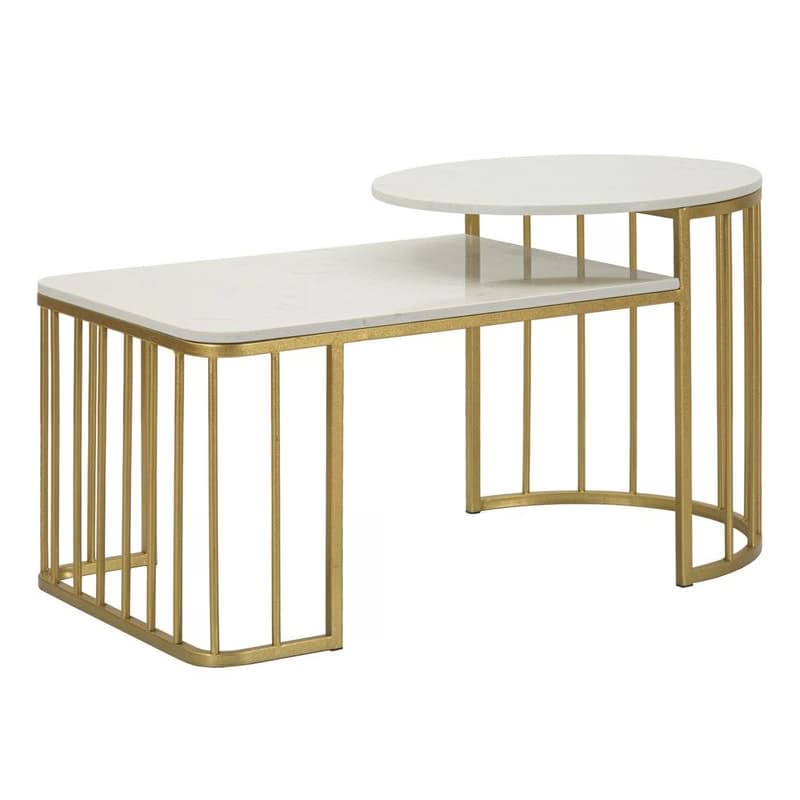 Estila Dizajnový art deco mramorový konferenčný stolík Hera s kovovou zlatou konštrukciou v okrúhlom a obdĺžnikovom tvare 90 cm 1