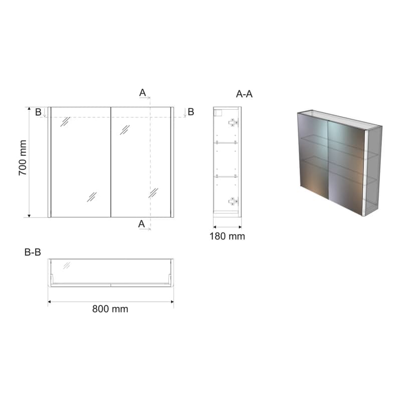 AQUALINE - DENEB galérka 80x70x18cm, biela mat DN080 2