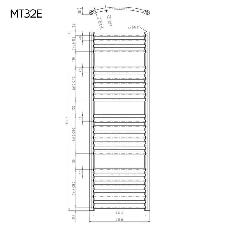 Mereo Vykurovací rebrík oblý 450x1330 mm, biely, elektrický MT32E 3