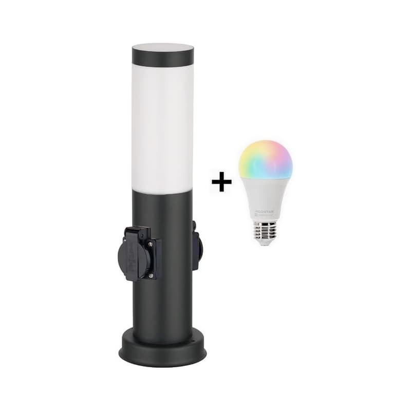 Brilagi - LED RGBW Vonkajšia lampa s 2 zásuvkami 1xE27/9W/230V 40 cm IP44 čierna BG3944+AI0819